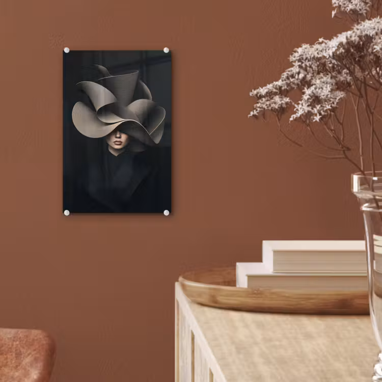 Glas schilderij - Zwarte - Hoed - Vrouw — 6