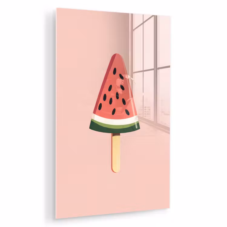 Glas schilderij - Watermeloen - Ijsje - Pitjes - Rood — 1