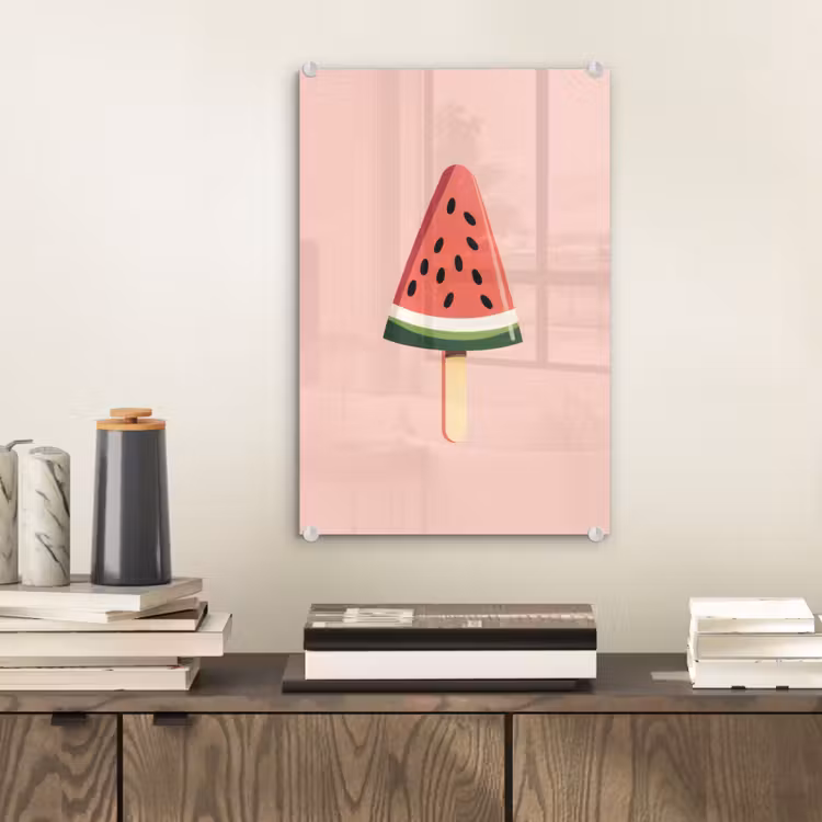 Glas schilderij - Watermeloen - Ijsje - Pitjes - Rood — 2