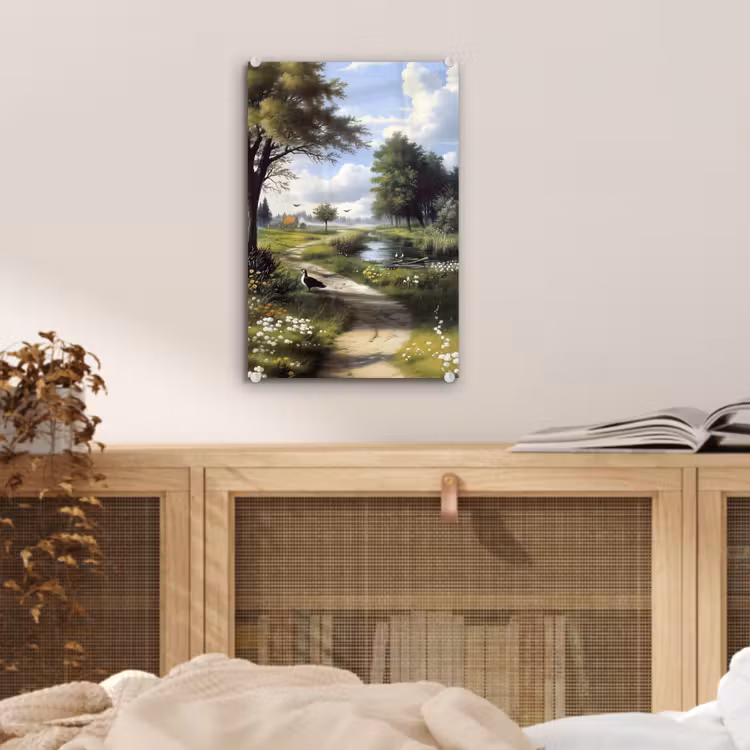 Glas schilderij - Zandpad - Groen landschap - Water — 5