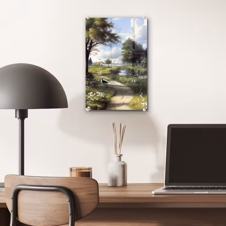Glas schilderij - Zandpad - Groen landschap - Water — 7