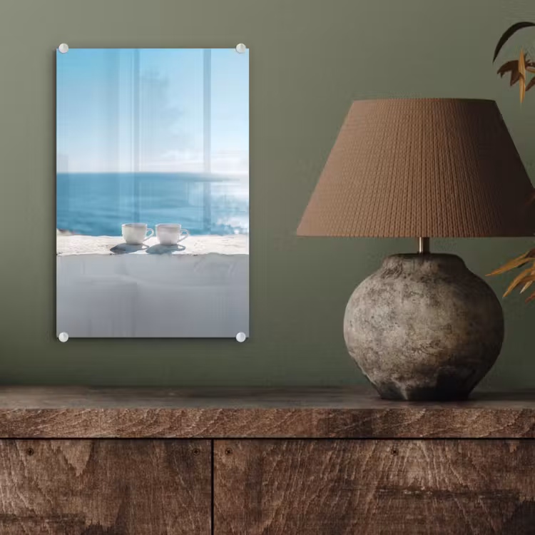 Glas schilderij - Zee - Koffiekopjes - Zomers — 4