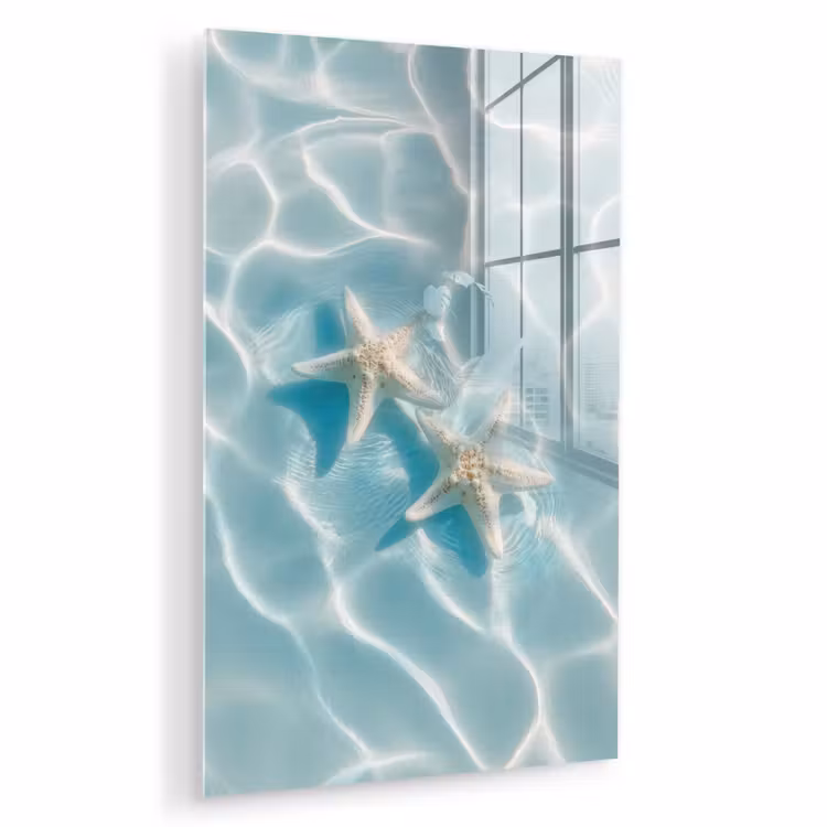 Glas schilderij - Zeesterren - Golvend water - Rustgevend — 1