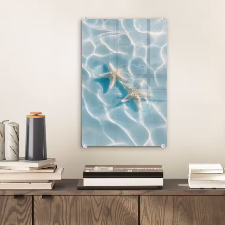 Glas schilderij - Zeesterren - Golvend water - Rustgevend — 2