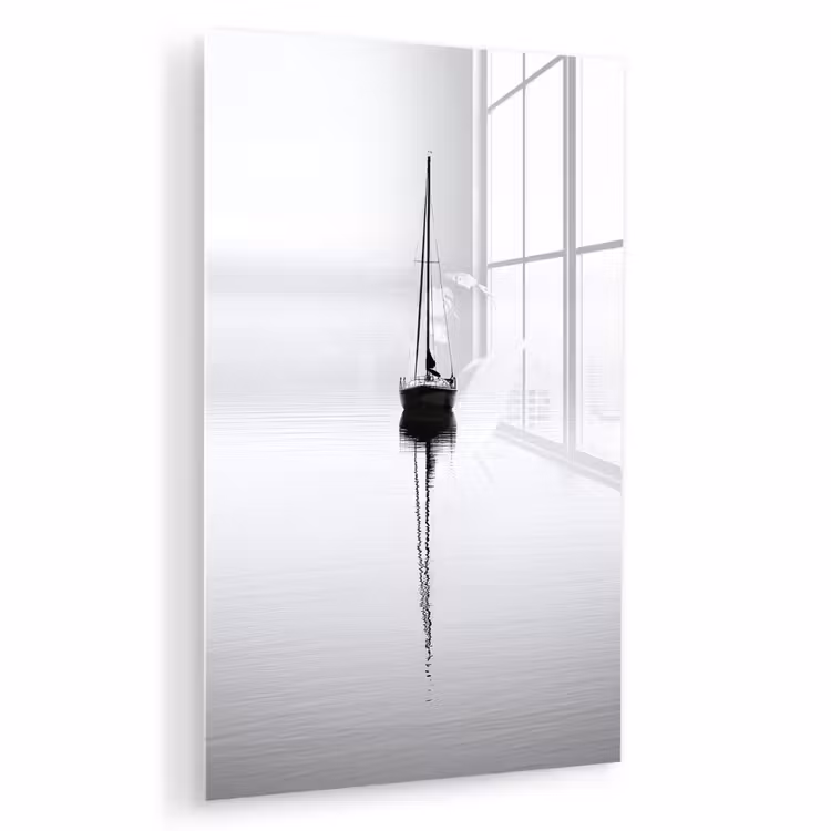 Glas schilderij - Zeilboot - Zwart - Water - Silhouet — 1