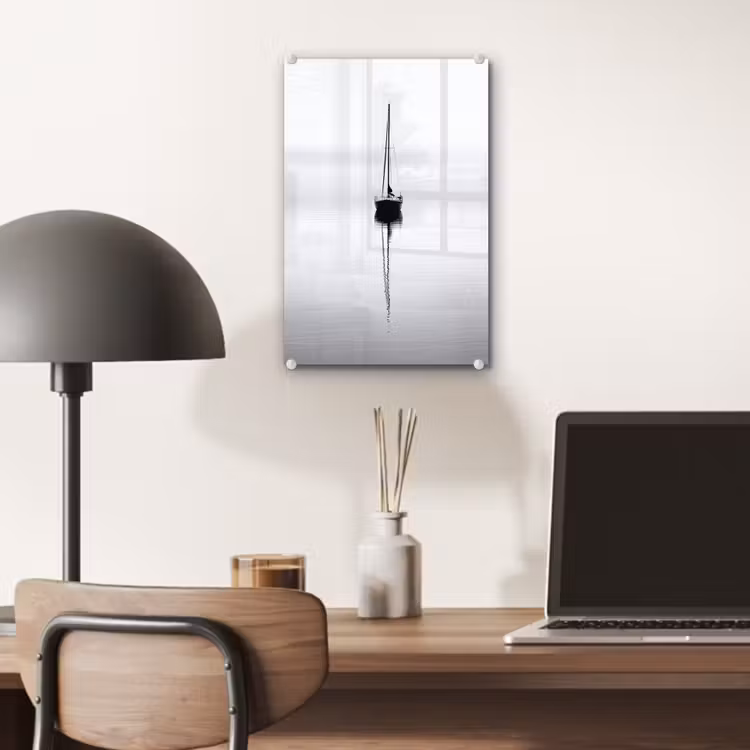 Glas schilderij - Zeilboot - Zwart - Water - Silhouet — 7