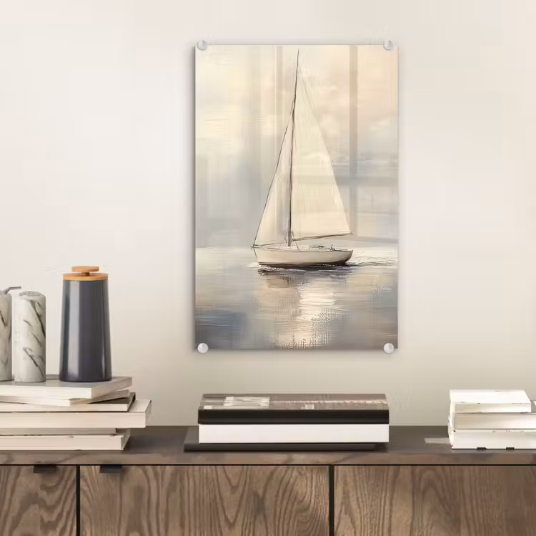 Glas schilderij - Zeilschip - Zee - Bewolkt — 2