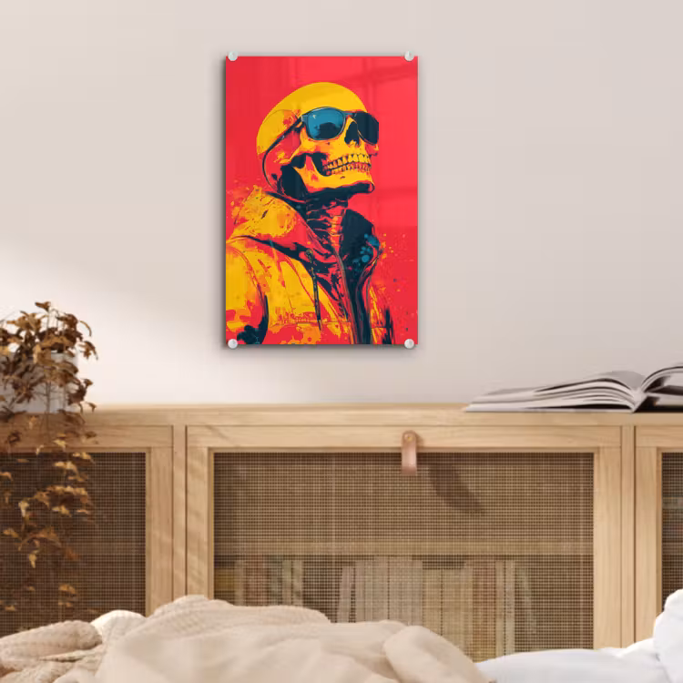 Glas schilderij - Zonnebril - Schedel - Jas - Rood — 5