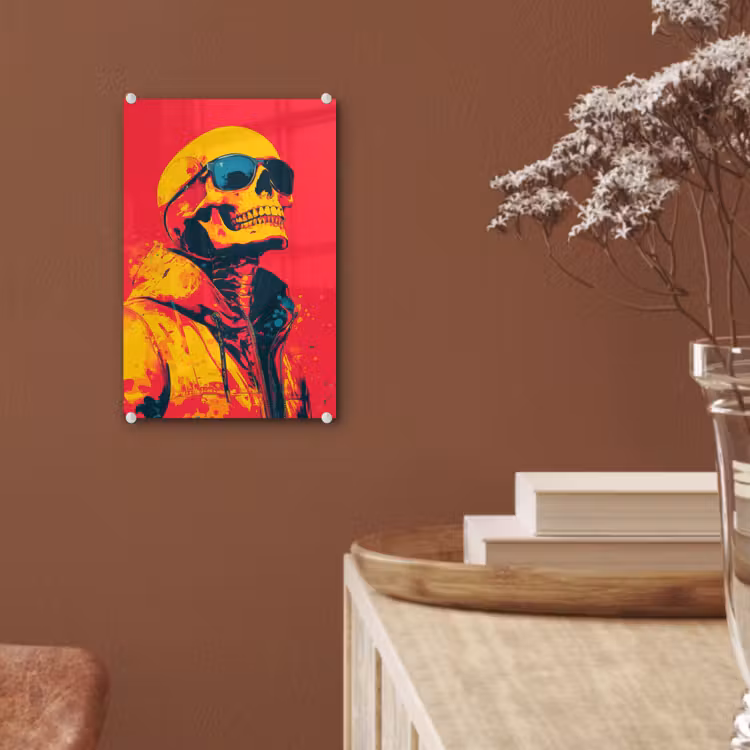 Glas schilderij - Zonnebril - Schedel - Jas - Rood — 6
