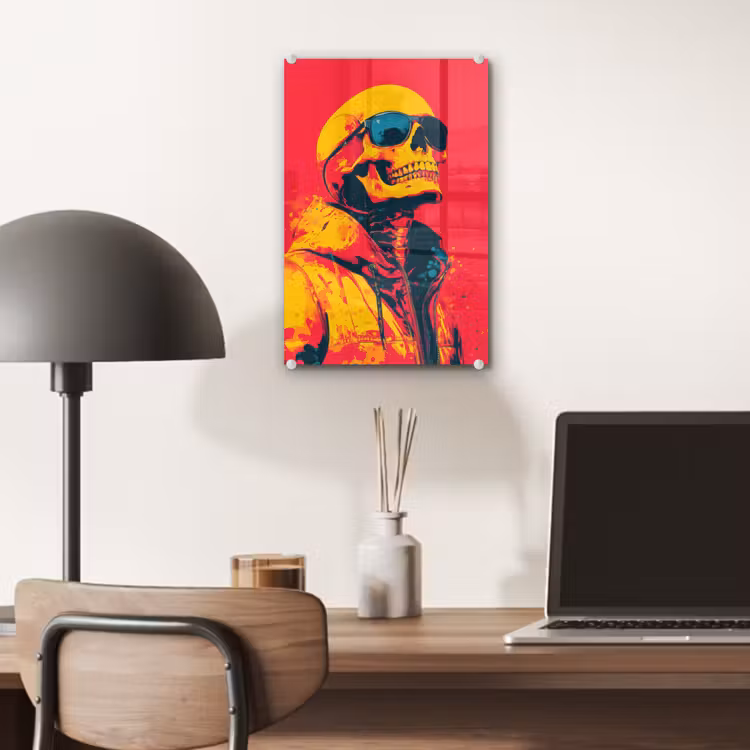 Glas schilderij - Zonnebril - Schedel - Jas - Rood — 7