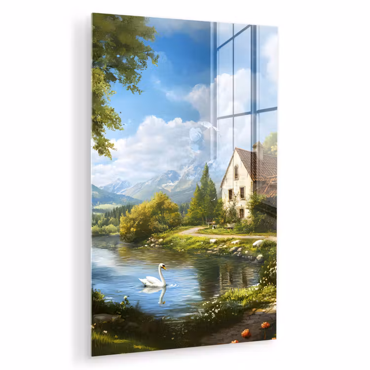 Glas schilderij - Zwaan - Bomen - Rust — 1