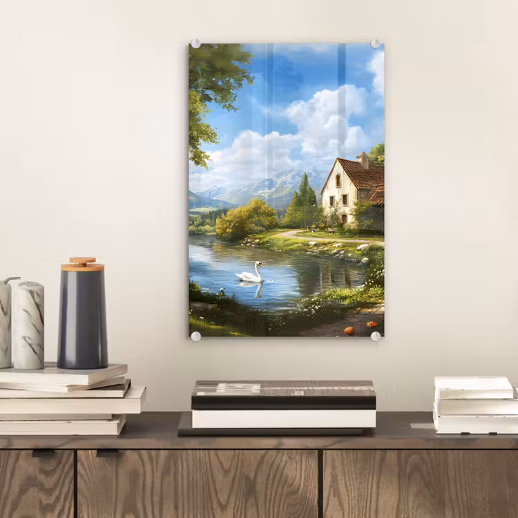 Glas schilderij - Zwaan - Bomen - Rust — 2