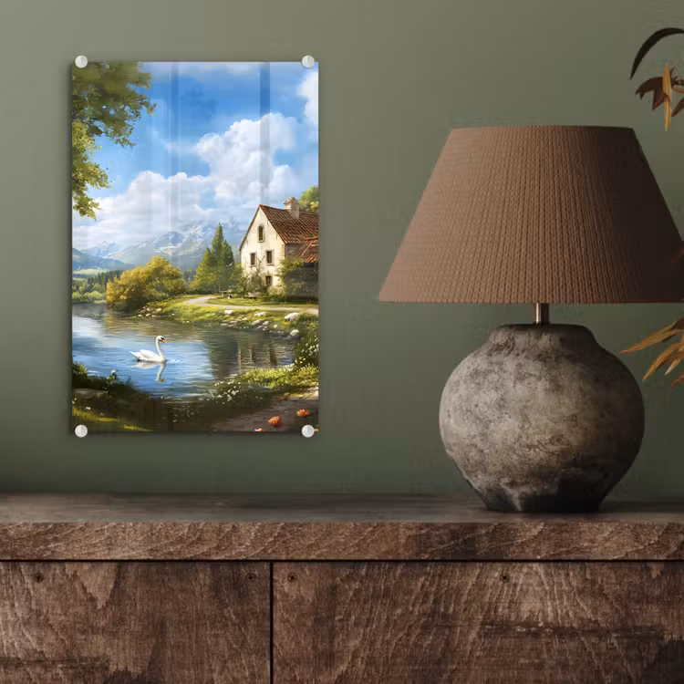 Glas schilderij - Zwaan - Bomen - Rust — 4