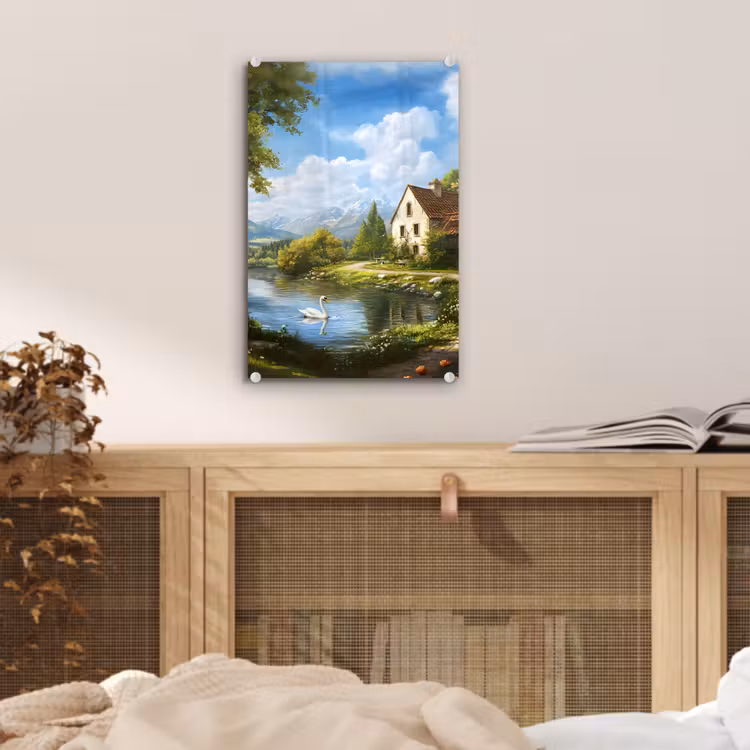 Glas schilderij - Zwaan - Bomen - Rust — 5