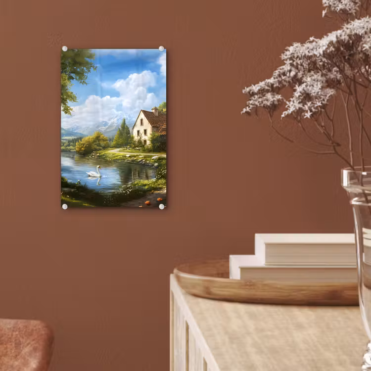 Glas schilderij - Zwaan - Bomen - Rust — 6