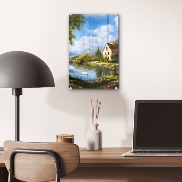 Glas schilderij - Zwaan - Bomen - Rust — 7