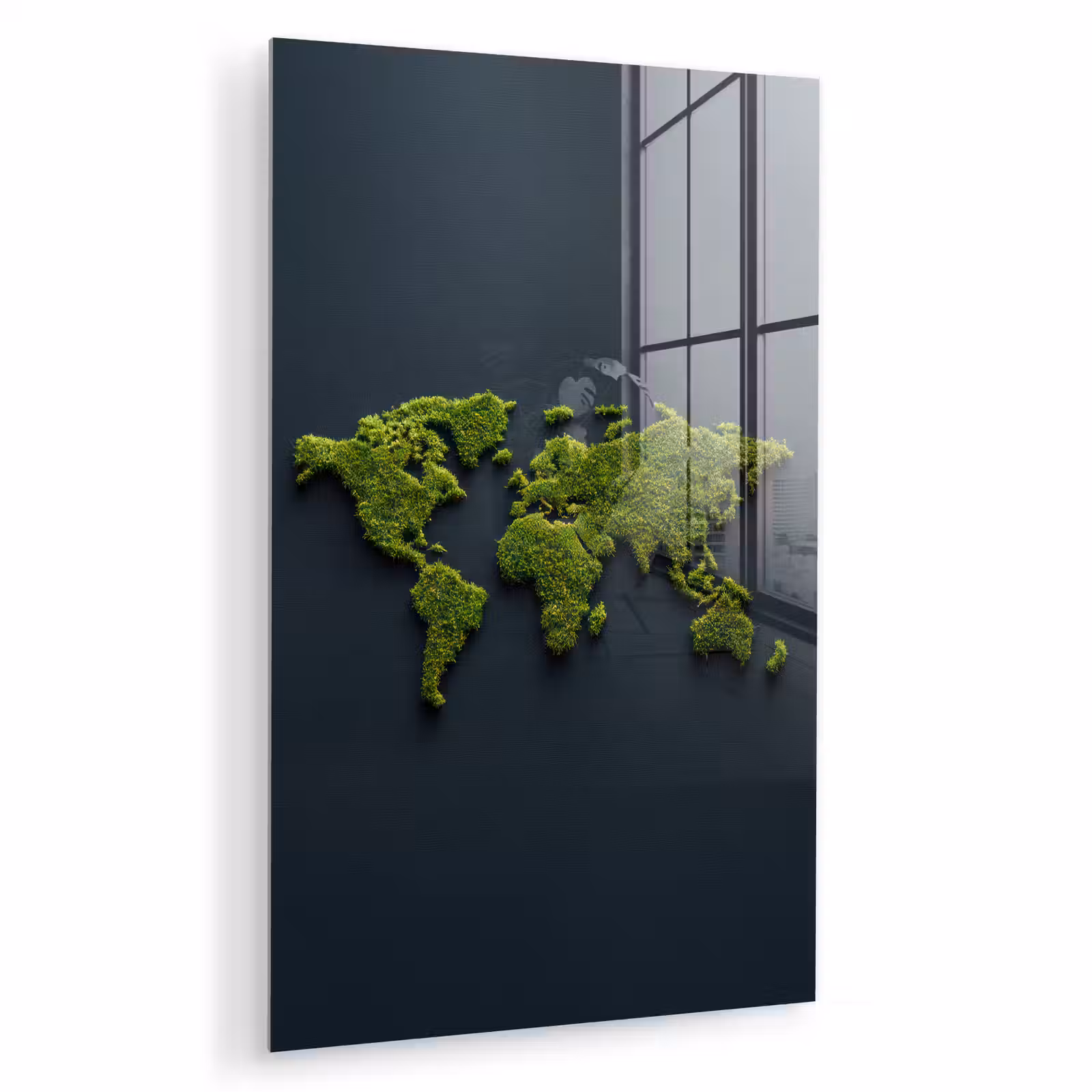 Glas schilderij - Wereldkaart - Mos -Levendig effect — 1