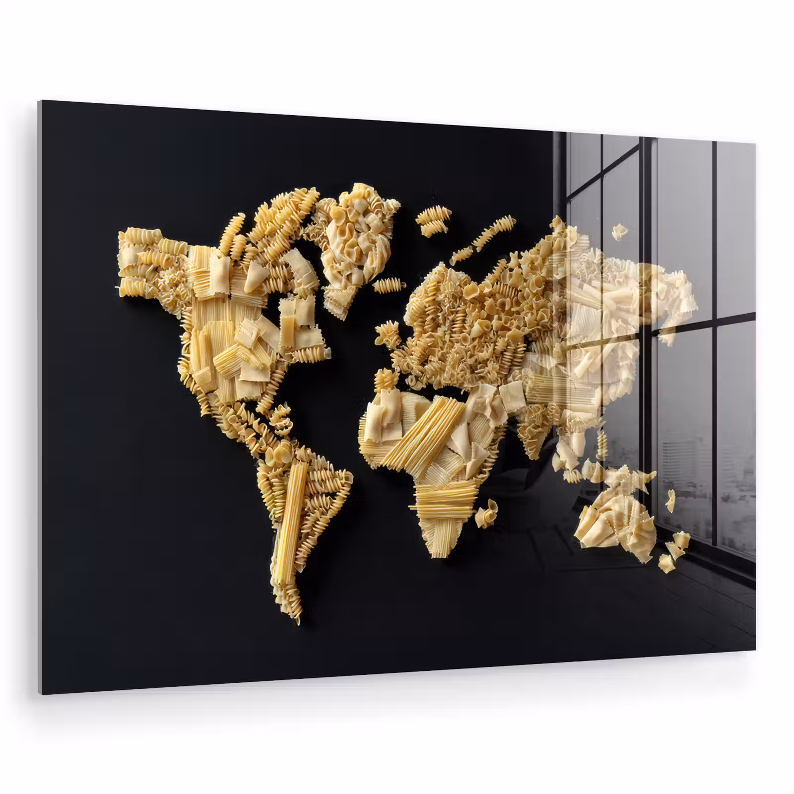 Glas schilderij - Wereldkaart - Pasta - Zwart — 1