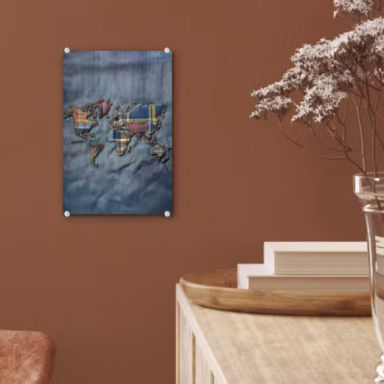 Glas schilderij - Wereldkaart - Denim - Textiel — 6
