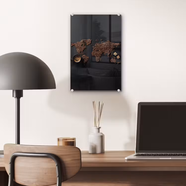 Glas schilderij - Wereldkaart - Espresso - Zwart — 7