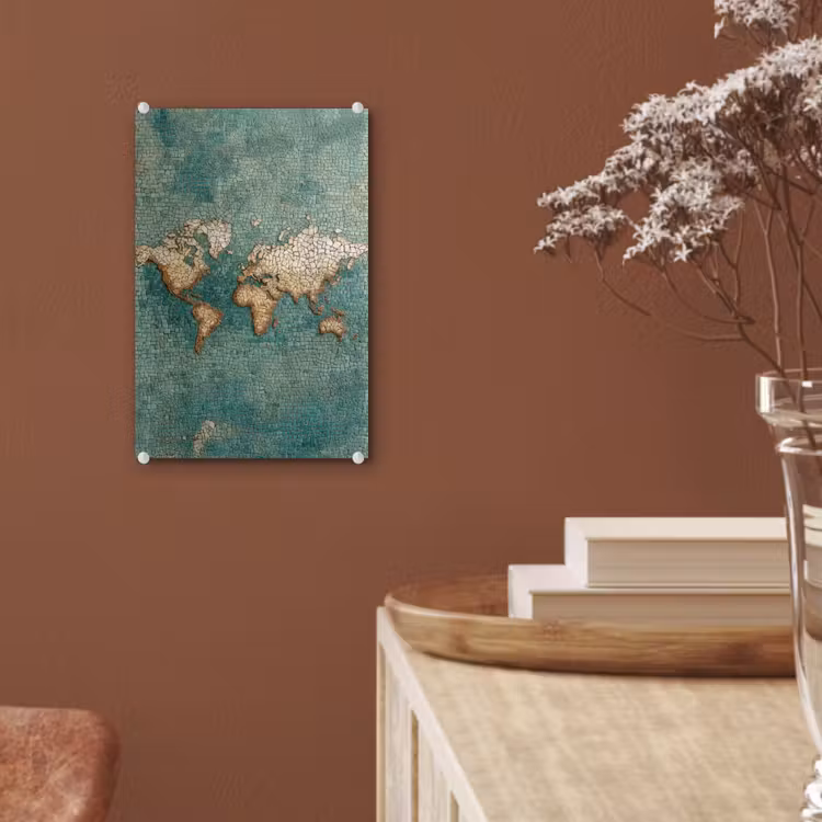 Glas schilderij - Wereldkaart - Gebroken tegels - Mozaïek — 6