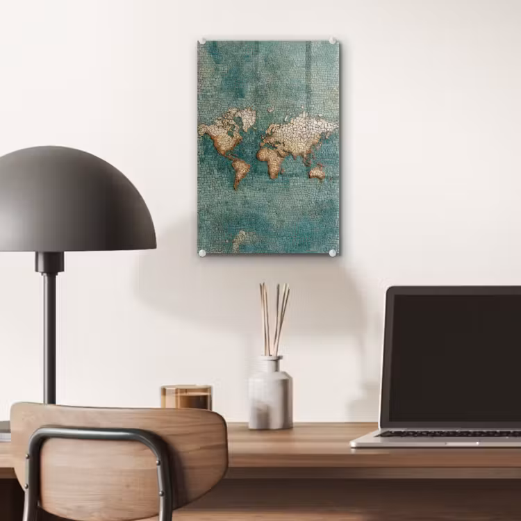 Glas schilderij - Wereldkaart - Gebroken tegels - Mozaïek — 7