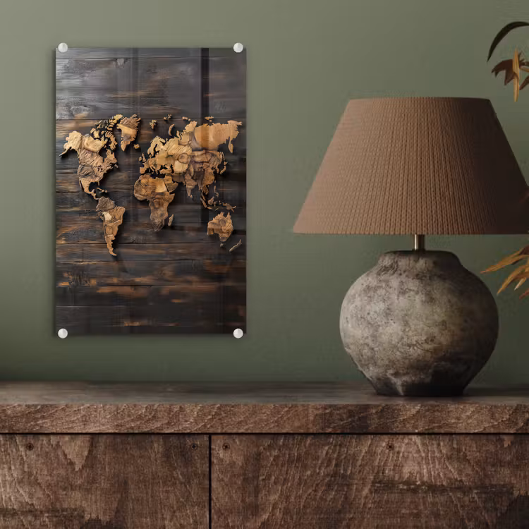Glas schilderij - Wereldkaart -  Hout - Mozaïek — 4