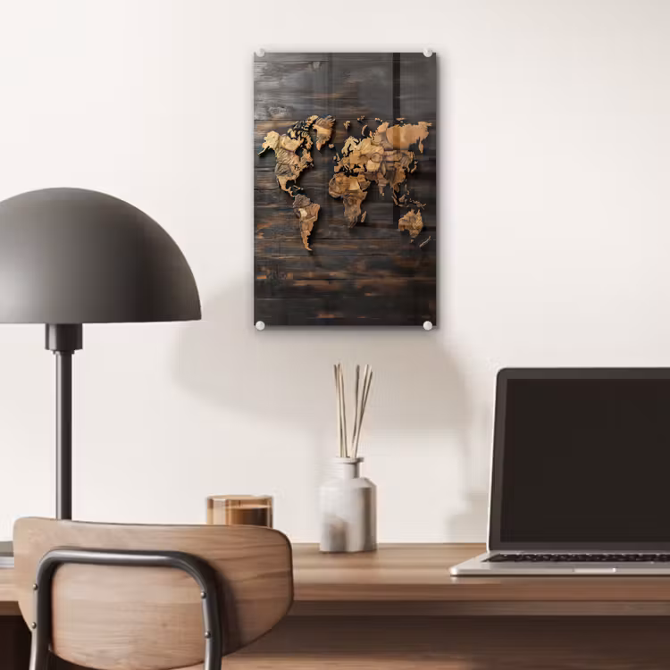 Glas schilderij - Wereldkaart -  Hout - Mozaïek — 7