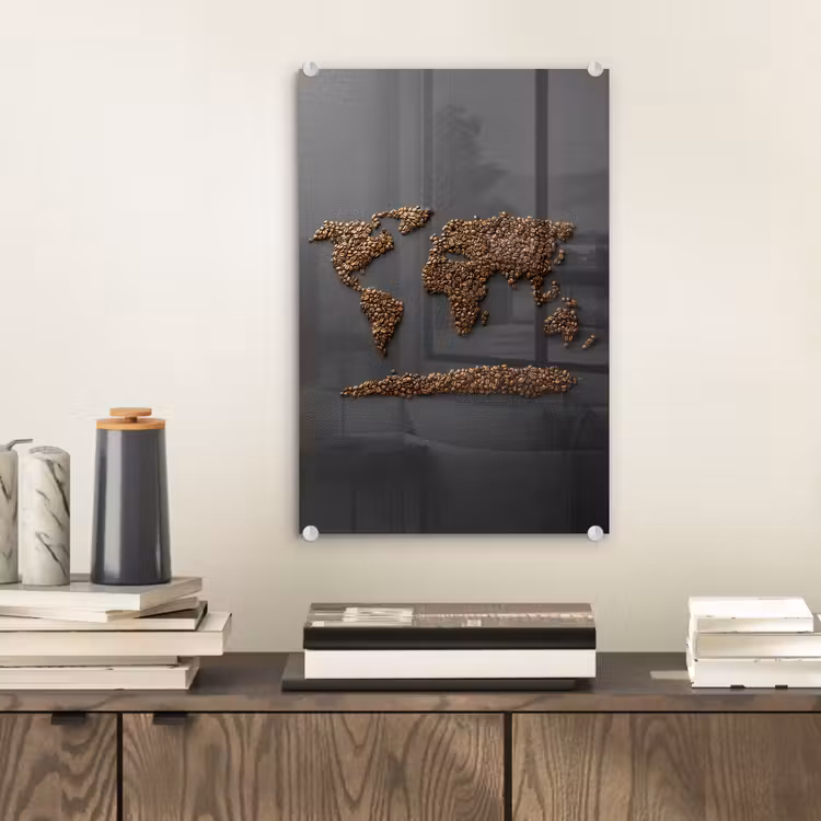 Glas schilderij - Wereldkaart - Koffie - Grijs — 2