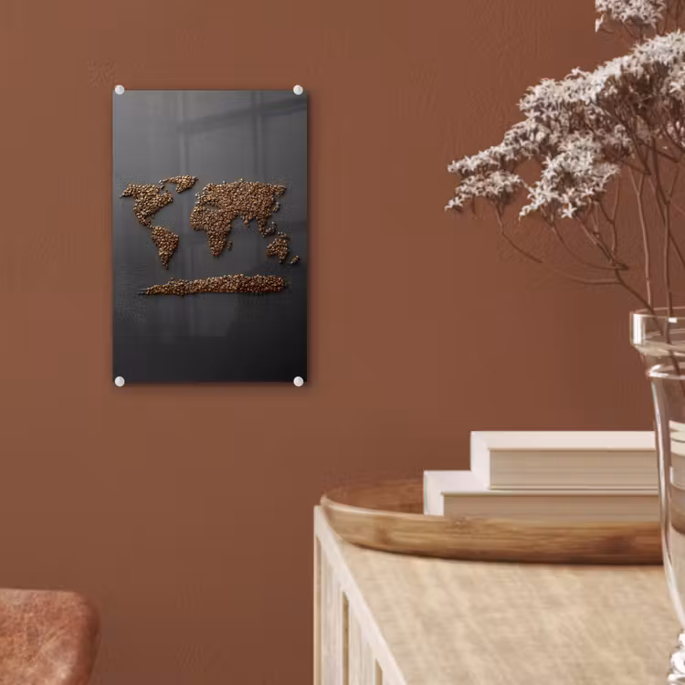 Glas schilderij - Wereldkaart - Koffie - Grijs — 6