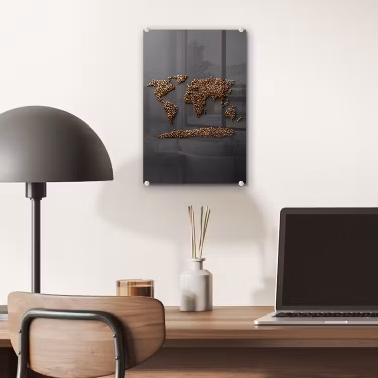 Glas schilderij - Wereldkaart - Koffie - Grijs — 7