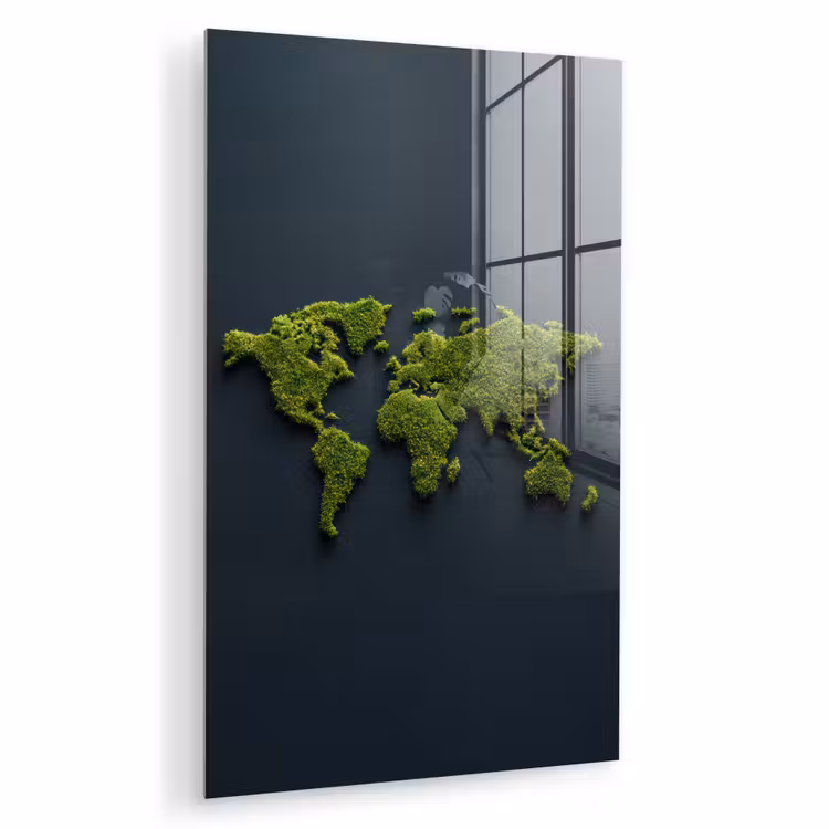 Glas schilderij - Wereldkaart - Mos -Levendig effect — 1