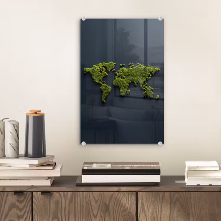 Glas schilderij - Wereldkaart - Mos -Levendig effect — 2