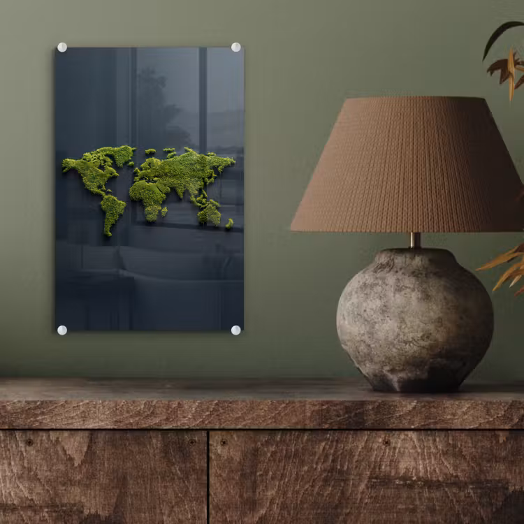 Glas schilderij - Wereldkaart - Mos -Levendig effect — 4