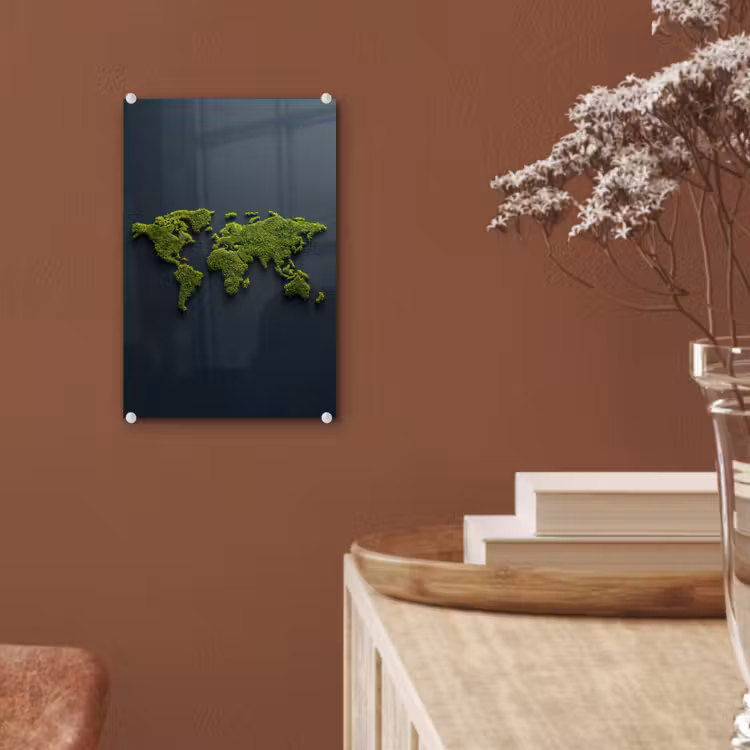 Glas schilderij - Wereldkaart - Mos -Levendig effect — 6