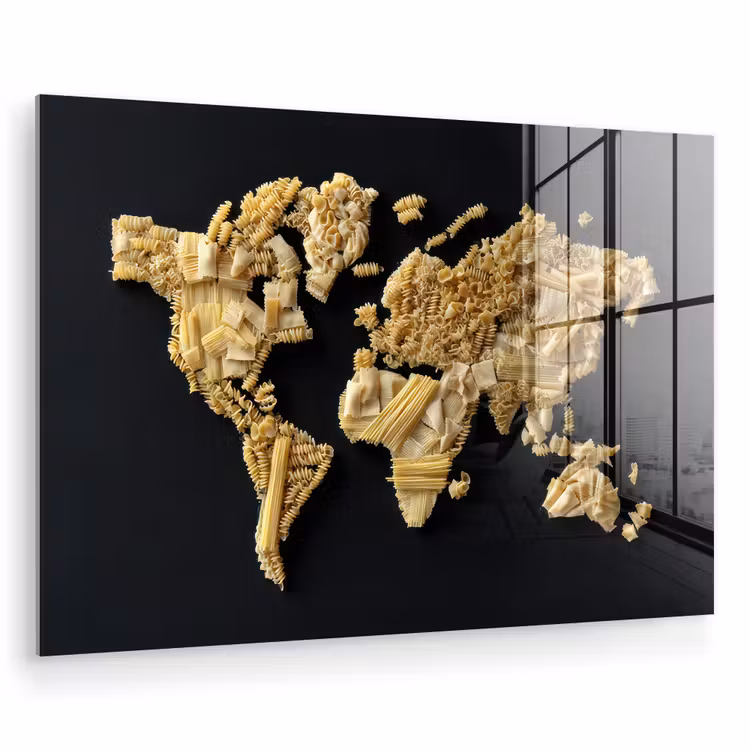 Glas schilderij - Wereldkaart - Pasta - Zwart — 1
