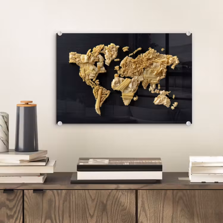 Glas schilderij - Wereldkaart - Pasta - Zwart — 2