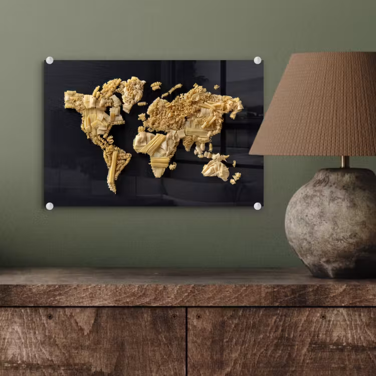 Glas schilderij - Wereldkaart - Pasta - Zwart — 4