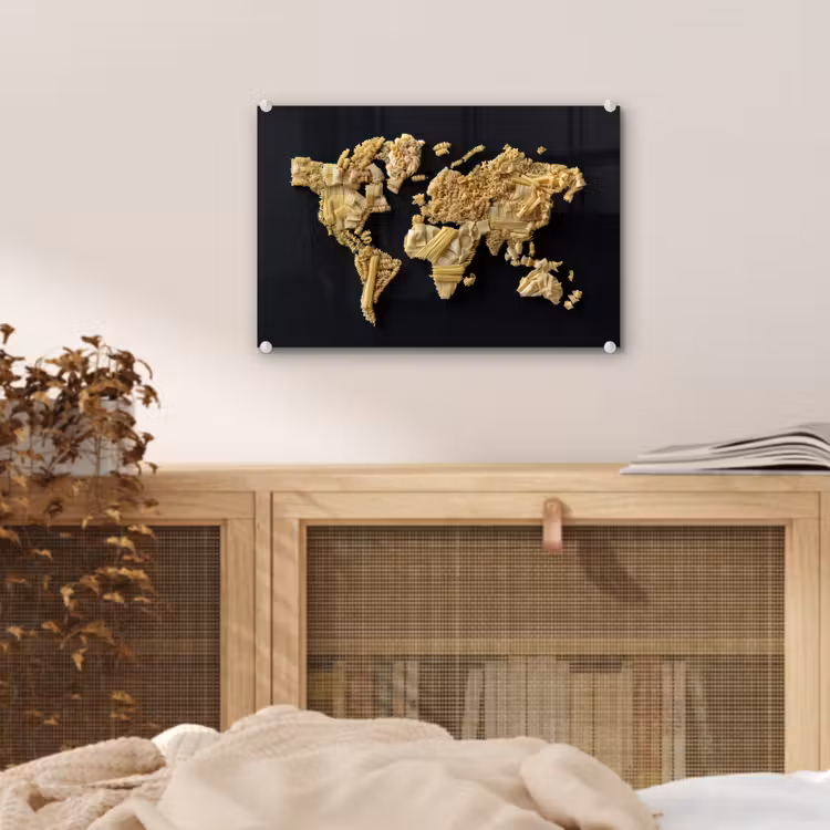 Glas schilderij - Wereldkaart - Pasta - Zwart — 5