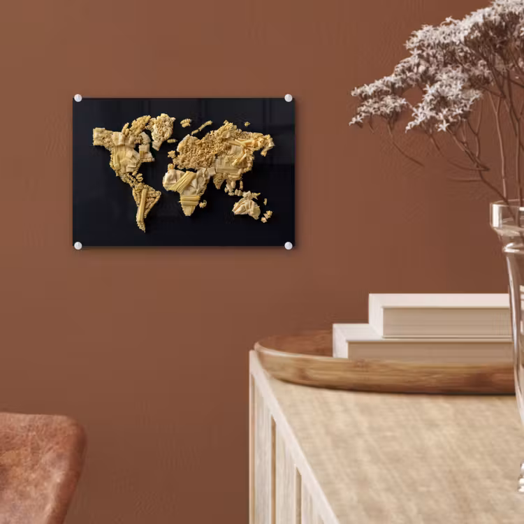 Glas schilderij - Wereldkaart - Pasta - Zwart — 6