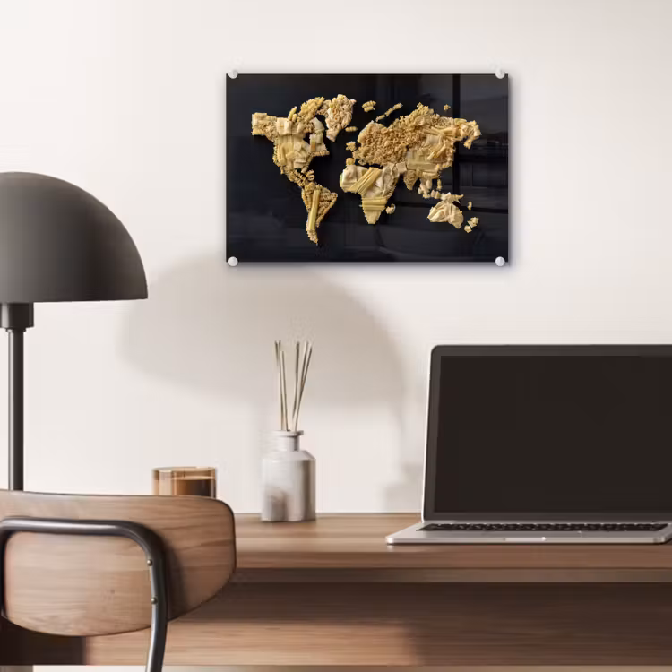 Glas schilderij - Wereldkaart - Pasta - Zwart — 7