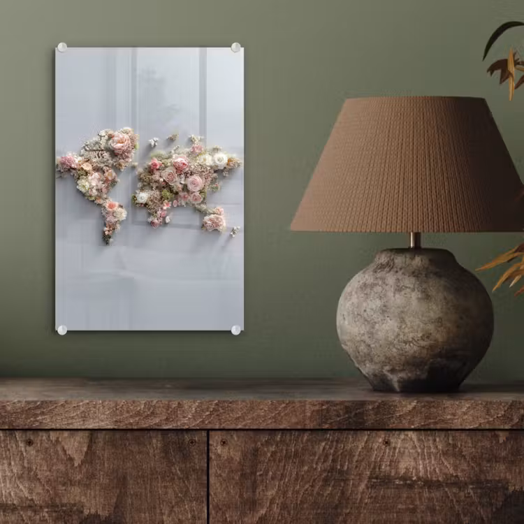 Glas schilderij - Wereldkaart - Rozen - Roze — 4