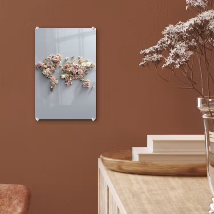 Glas schilderij - Wereldkaart - Rozen - Roze — 6