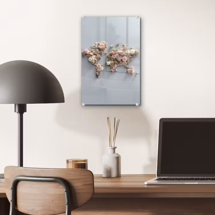 Glas schilderij - Wereldkaart - Rozen - Roze — 7