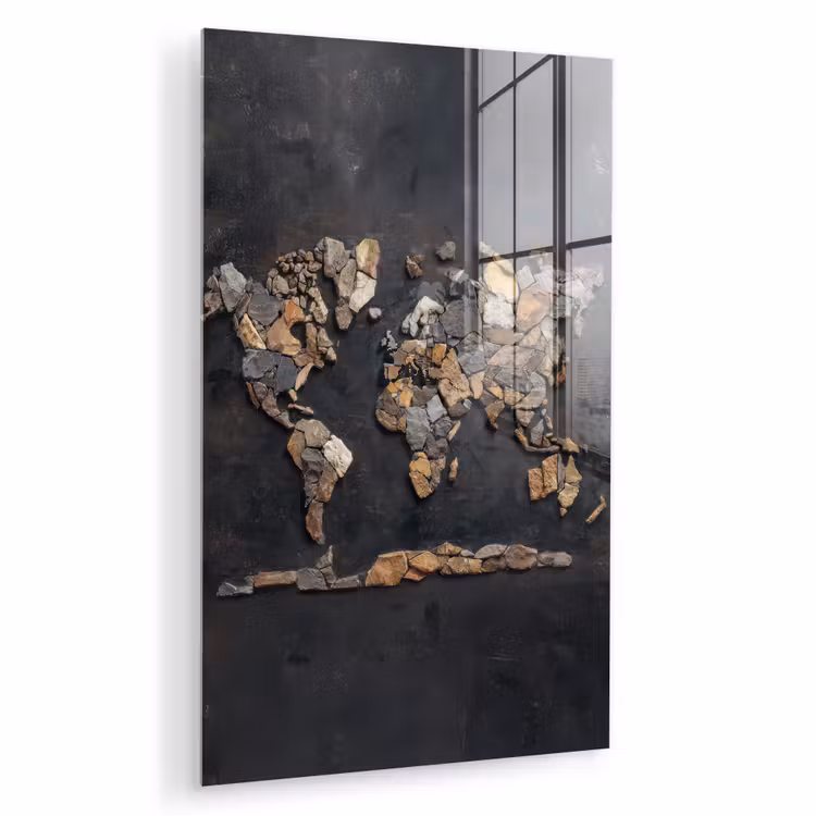 Glas schilderij - Wereldkaart - Stenen - Realistisch — 1