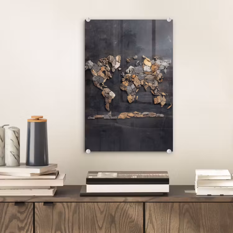 Glas schilderij - Wereldkaart - Stenen - Realistisch — 2