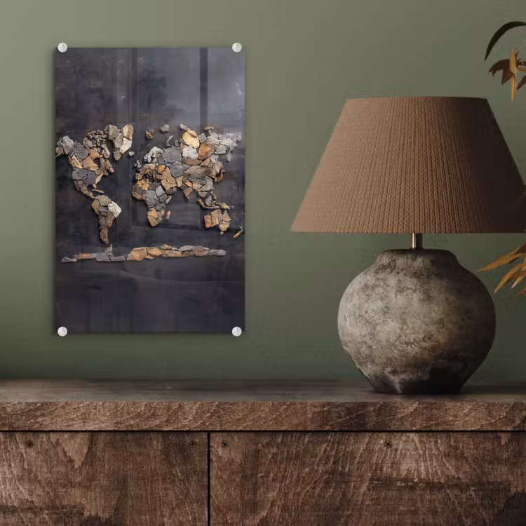 Glas schilderij - Wereldkaart - Stenen - Realistisch — 4