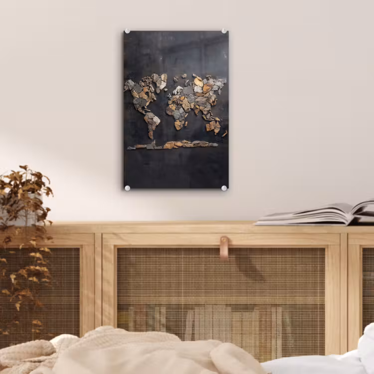 Glas schilderij - Wereldkaart - Stenen - Realistisch — 5