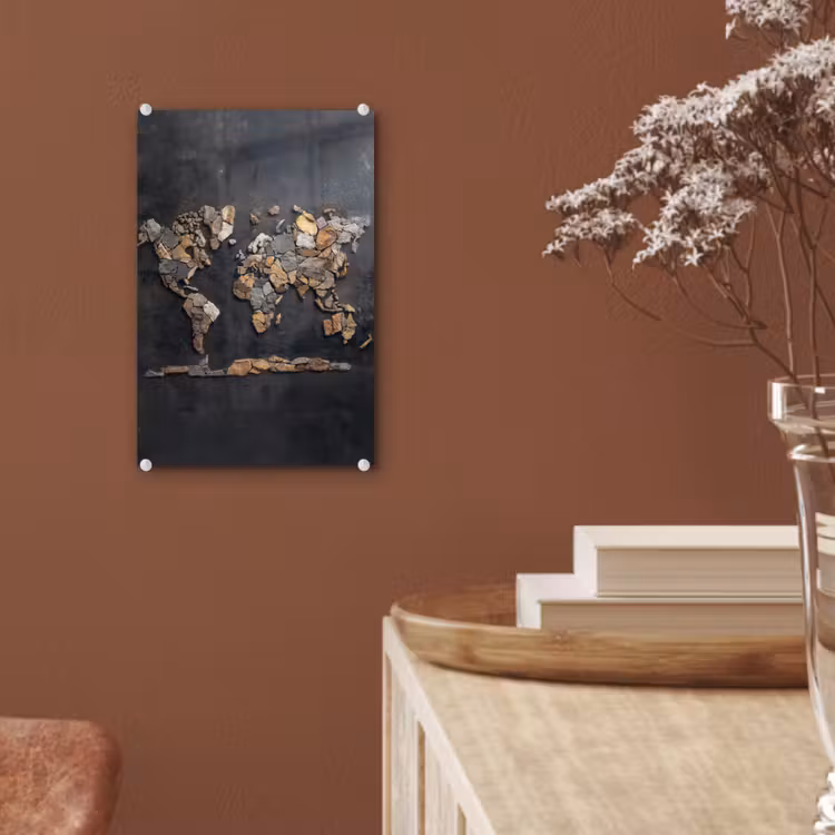 Glas schilderij - Wereldkaart - Stenen - Realistisch — 6