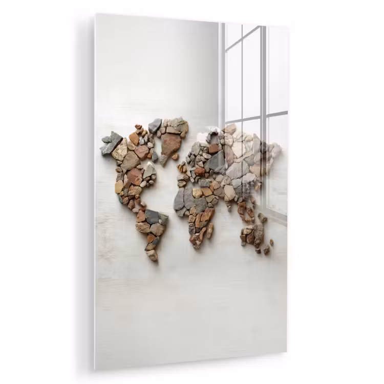Glas schilderij - Wereldkaart - Stenen - Wit — 1